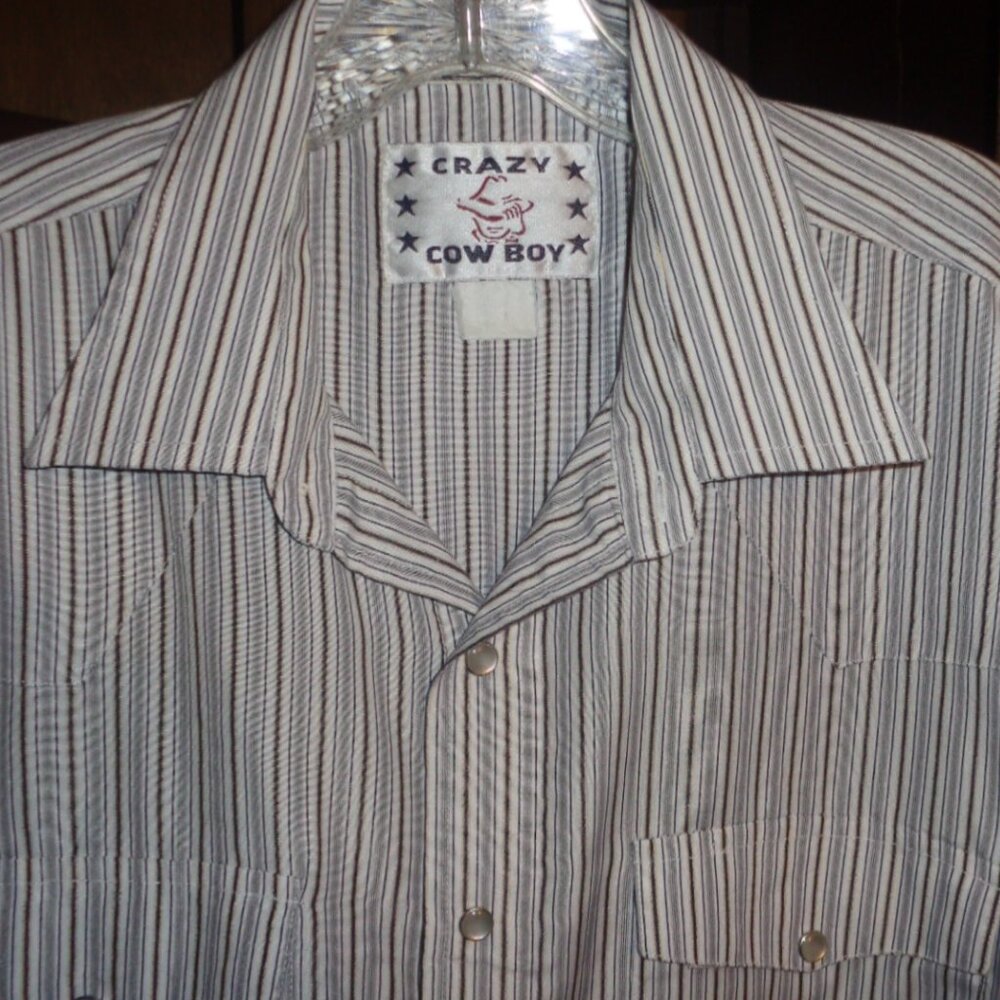 EXCELLENT CRAZY COWBOY MENS WESTERN SHIRT-SIZE XLARGE-FINE PINSTRIPES-MINTY
